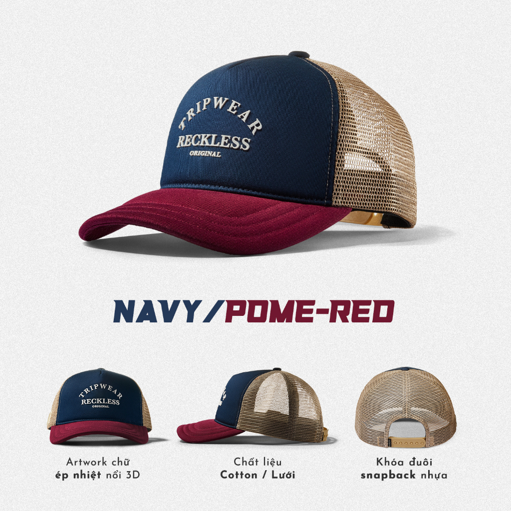 Mũ/Nón Lưỡi Trai Reckless - Trucker Cap - Vải Kaki Cotton Thoáng Khí, Lưới Thoát Nhiệt, Artwork Ép Chuyển Nhiệt M17