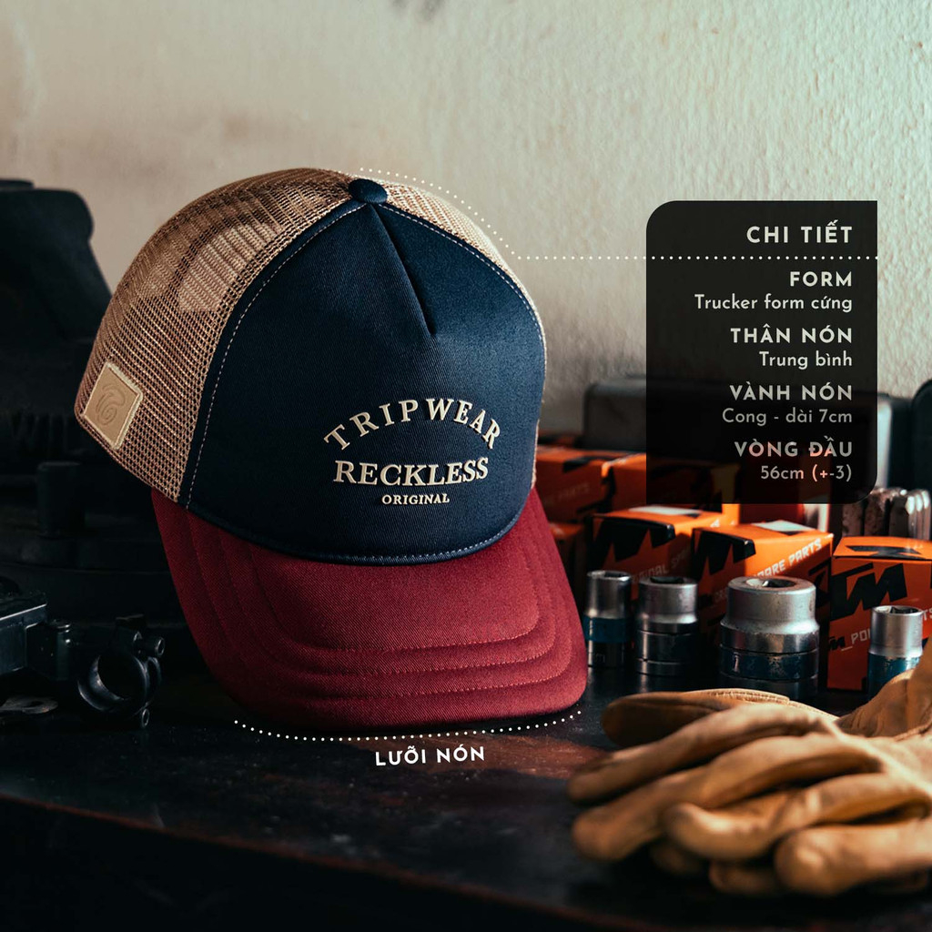Mũ/Nón Lưỡi Trai Reckless - Trucker Cap - Vải Kaki Cotton Thoáng Khí, Lưới Thoát Nhiệt, Artwork Ép Chuyển Nhiệt M17