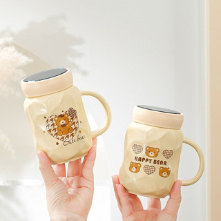 Cốc sứ giữ nhiệt nắp gương cao cấp 400ml hình gấu siêu cute