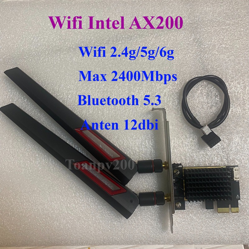 Wifi 6 intel AX200 2400Mbps Bluetooth 5.3 anten 12dbi lắp Pcie máy tính bàn PC