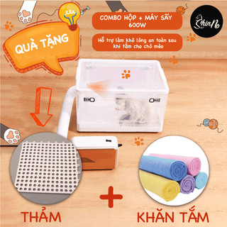 [HỎA TỐC]{Tặng 1 thảm + 1 khăn tắm} COMBO LỒNG (HỘP) + MÁY SẤY lông Chó Mèo trong suốt tiện lợi ShinnoPetShop