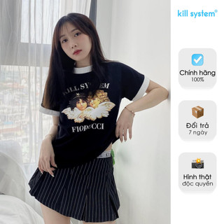 Áo thun Killsystem form fit Fiorucci màu đen ngắn tay chất vải cotton