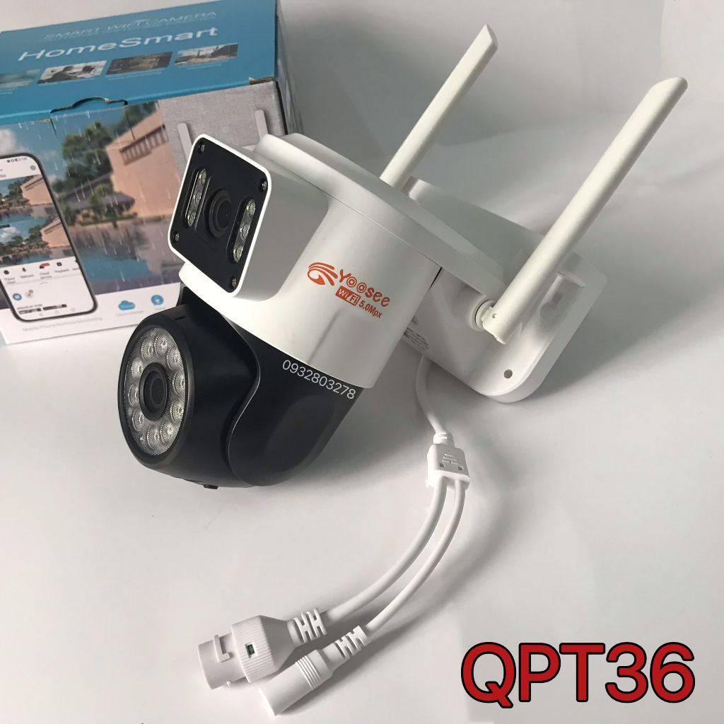 Camera Yoosee WiFi 2 Mắt Ngoài Trời QPT36 Xem 2 Màn Hình Cùng Lúc 5.0Mpx Giám Sát Ngoài Trời Chống Nước IP66