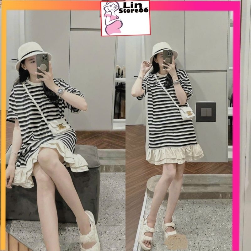 Đầm Bầu Váy Bầu Thiết Kế Thời Trang Chất Cotton, Cổ Tròn, Tay Ngắn, Xinh Xắn Đi Chơi Đi Làm A198