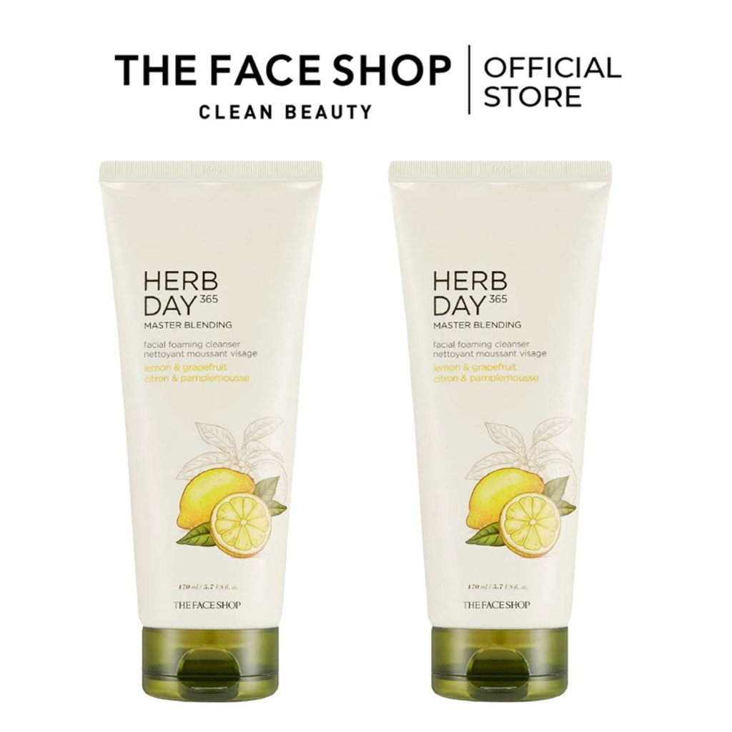 Combo 2 Sữa Rửa Mặt THE FACE SHOP Herb Day 365 Master Blending Facial Foaming Lemon & Grapefruit 170ml