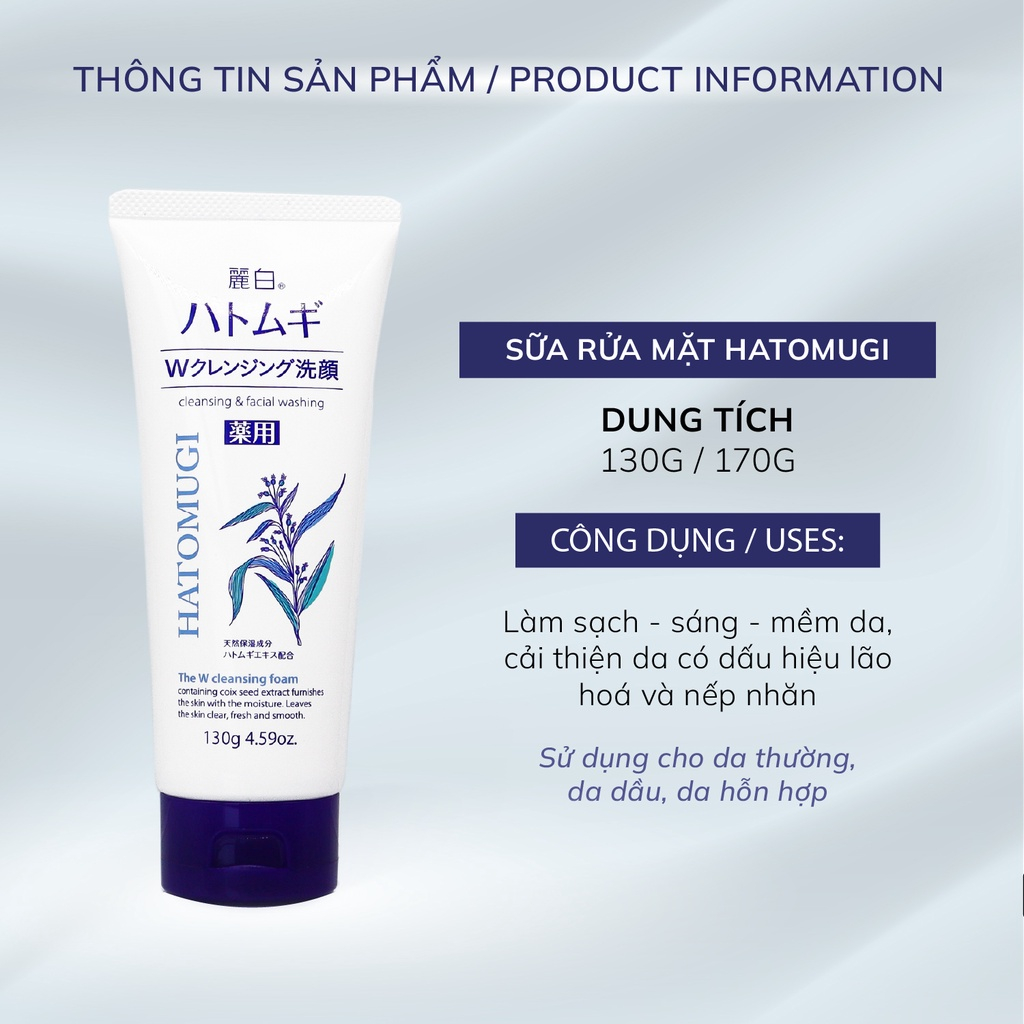 Sữa rửa mặt Hatomugi Nhật Bản ý dĩ trắng da dưỡng ẩm Moisturizing & Facial Washing 130g