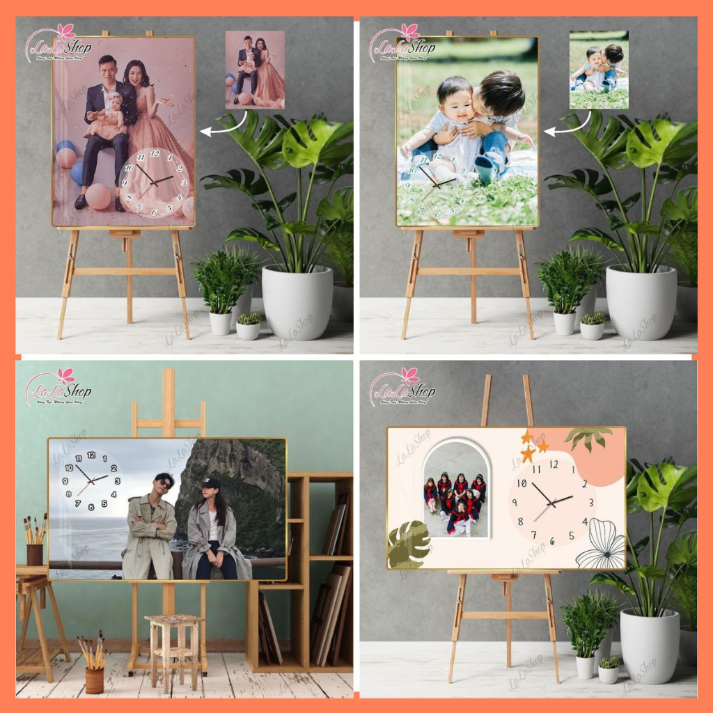 Tranh đồng hồ tráng gương thiết kế in ảnh theo yêu cầu cho ảnh cưới, tốt nghiệp,gia đình,ảnh cho bé tặng kèm pin và đinh