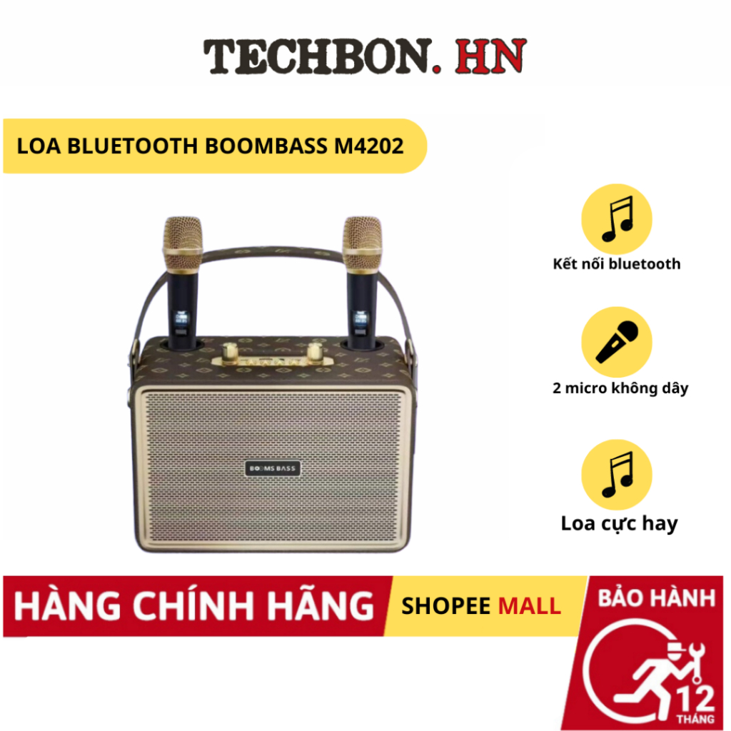 Loa bluetooth karaoke M4202 kèm 2 micro không dây xách tay công xuất 20W, âm thanh trầm ấm, bass căng- TECHBONHN