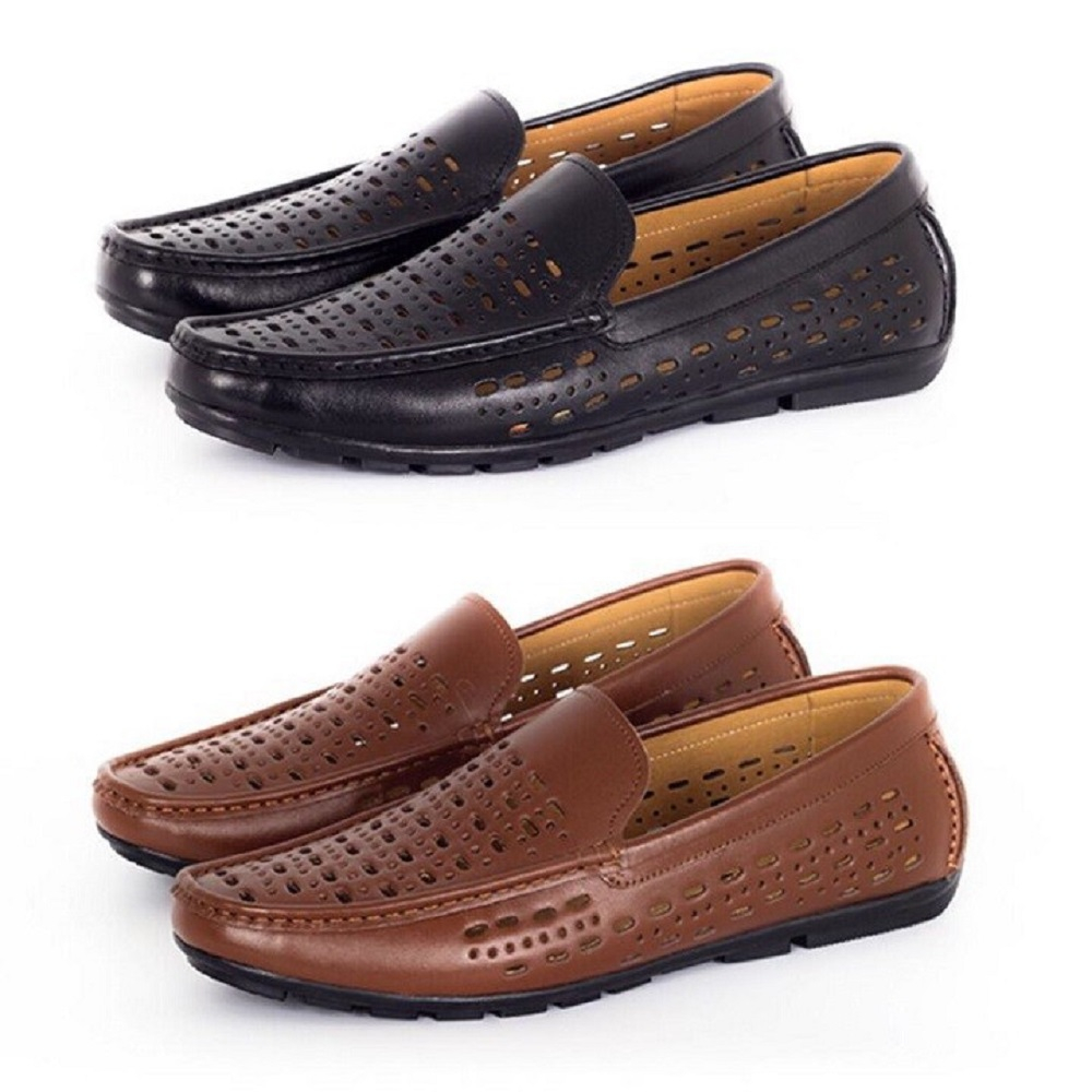 Giày nam thoáng khí mùa hè, da bò, giày hè có 2 màu đen, nâu thời trang, phù hợp công sở, bảo hành trọn đời - PL003-DEN