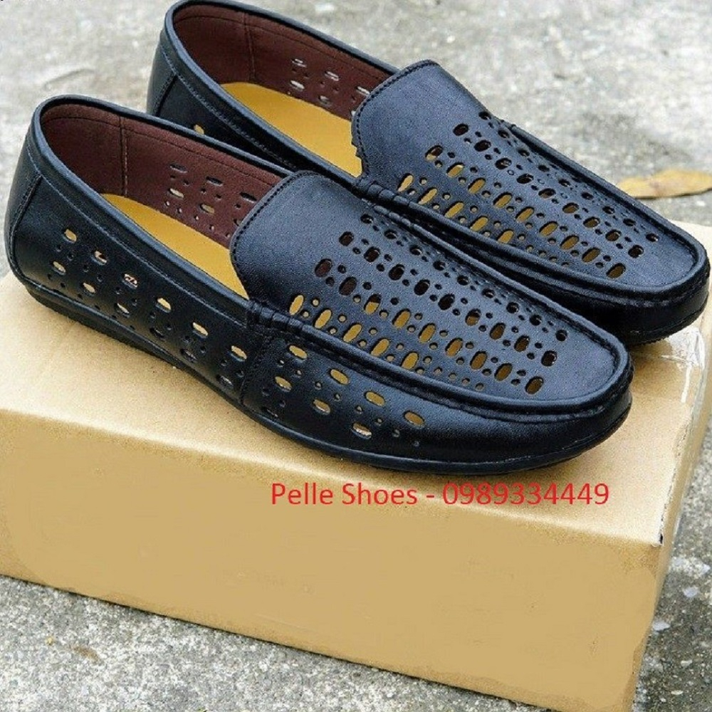 Giày nam thoáng khí mùa hè, da bò, giày hè có 2 màu đen, nâu thời trang, phù hợp công sở, bảo hành trọn đời - PL003-DEN