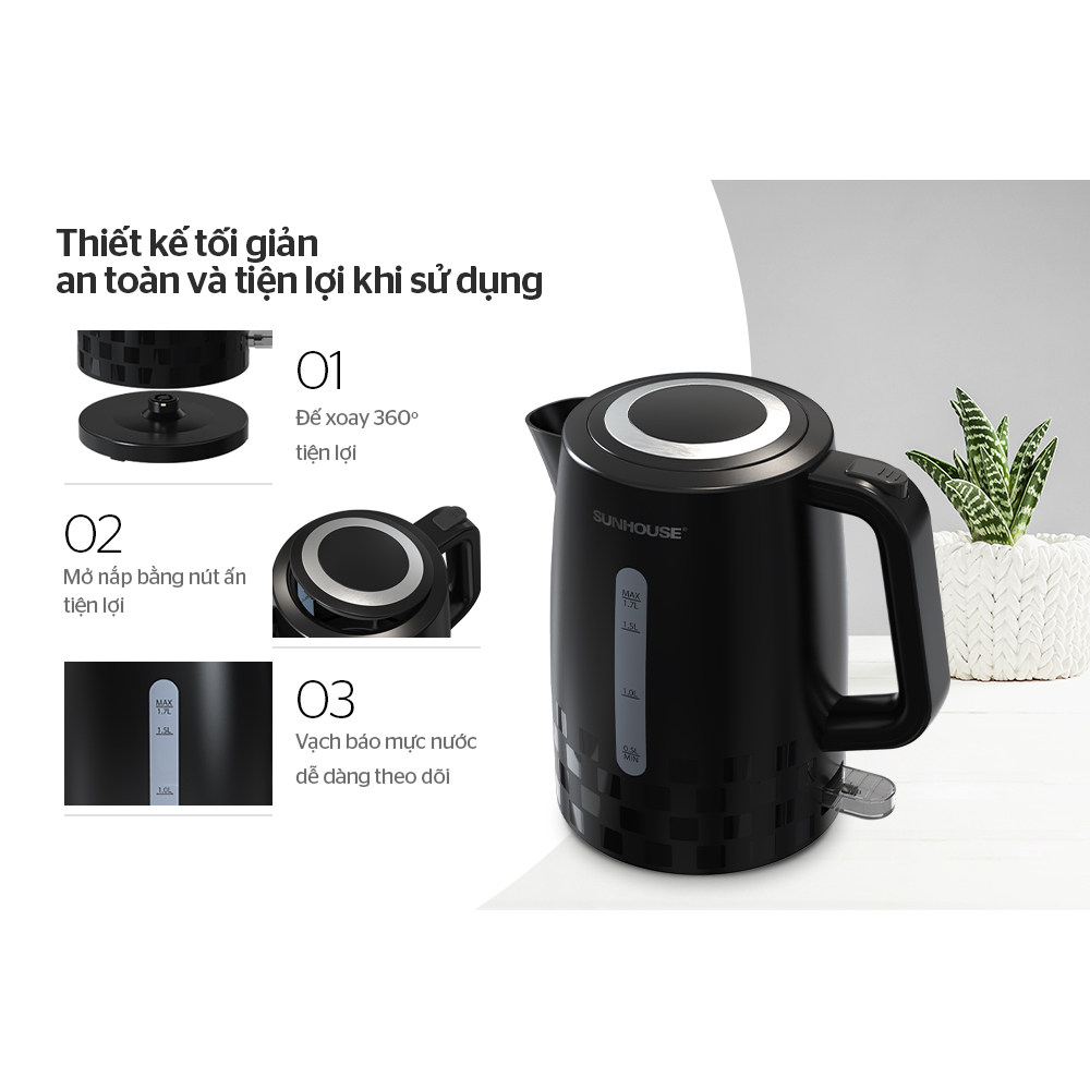 Ấm siêu tốc nhựa 1.7L SUNHOUSE SHD1306