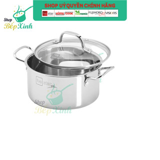 Nồi Inox 3 lớp đáy liền khối cao cấp Fivestar Plus nắp kính 18cm - 20cm , dùng được mọi bếp