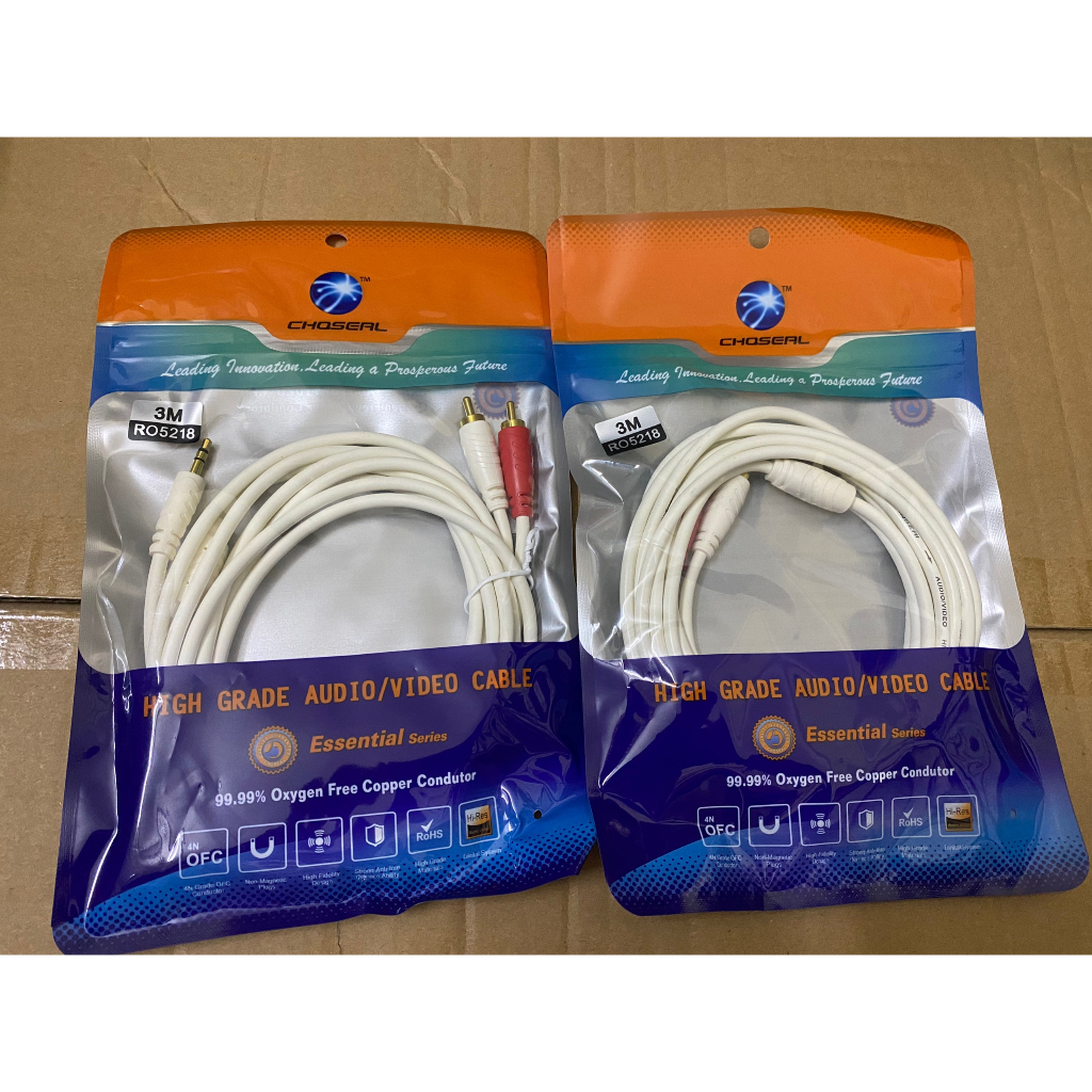 Dây Av 1 Ra 2 Choseal  RO5218 , Dây Loa 1 Đầu 3.5 Ra 2 Đầu Av Cao Cấp Dài 1.8M, 3M, 5M, 10M, Chống Sôi, Nhiễu