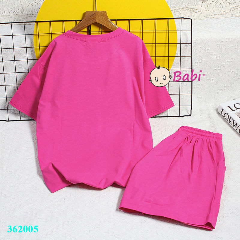 Bộ thun cotton in hình mặt gấu cười Cute mẹ và bé gái lớn, Set đồ bộ mặc nhà cho bé gái