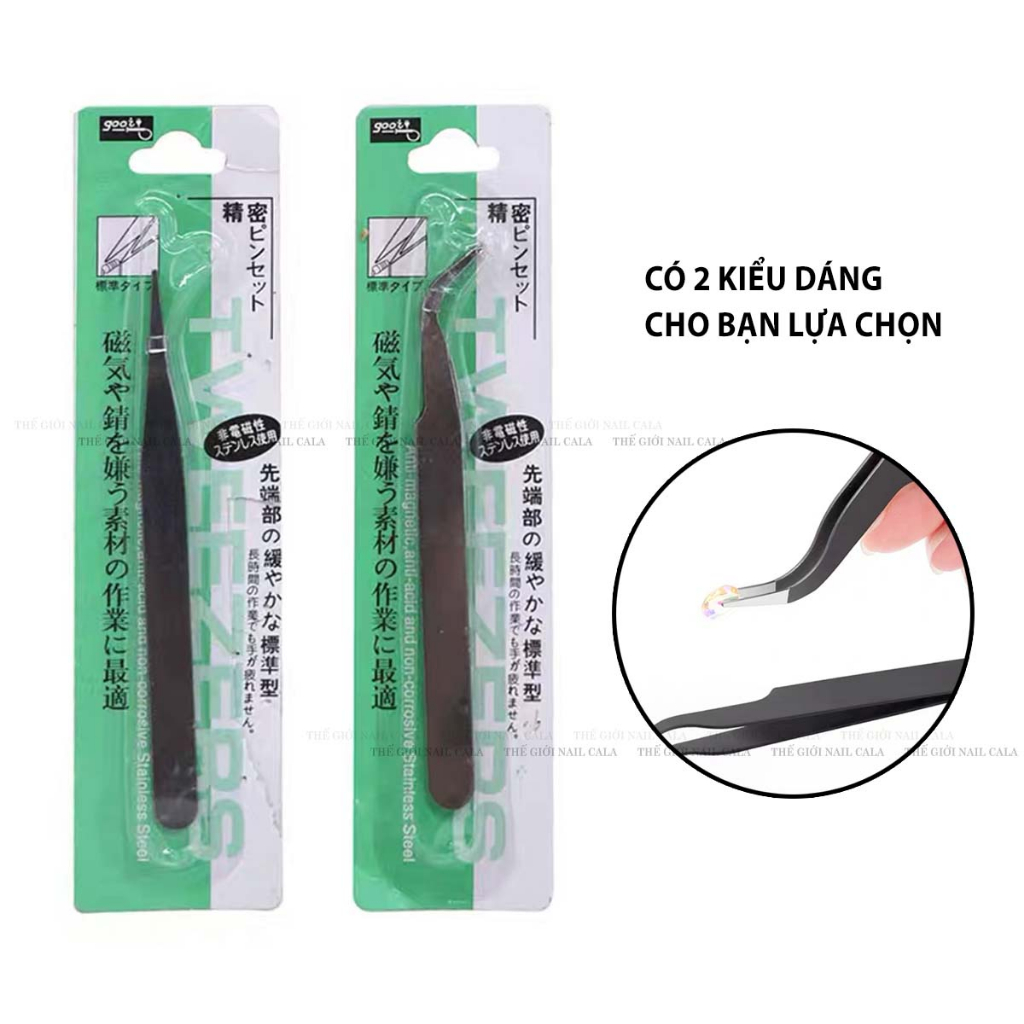 Nhip gắp đá trang trí móng - Nhip găp phụ kiện, charm làm nail - Nhíp dáng thẳng - Dáng cong - Màu đen - Màu bạc