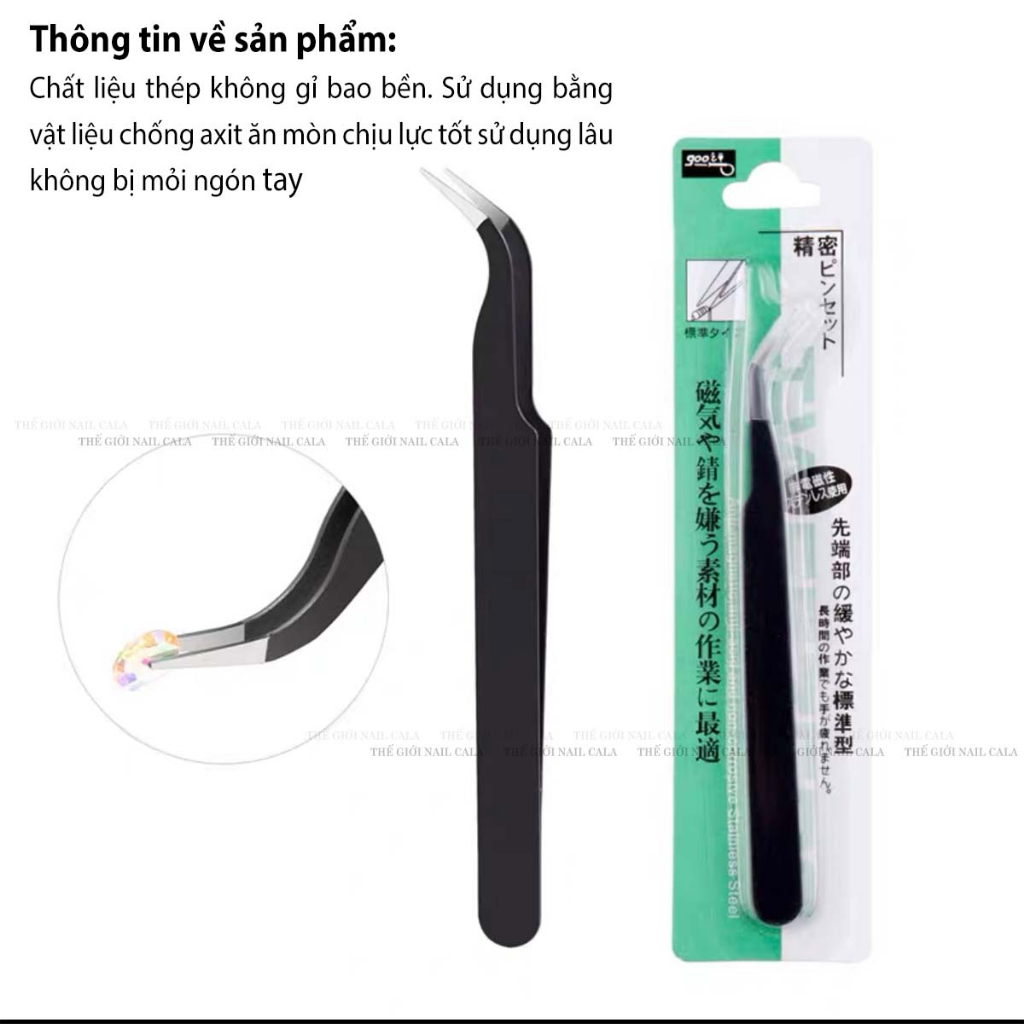 Nhip gắp đá trang trí móng - Nhip găp phụ kiện, charm làm nail - Nhíp dáng thẳng - Dáng cong - Màu đen - Màu bạc
