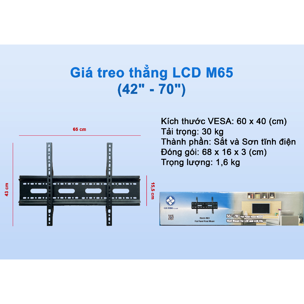 Giá treo ti vi thẳng sát tường Cao Cấp 24 đến 70 inch
