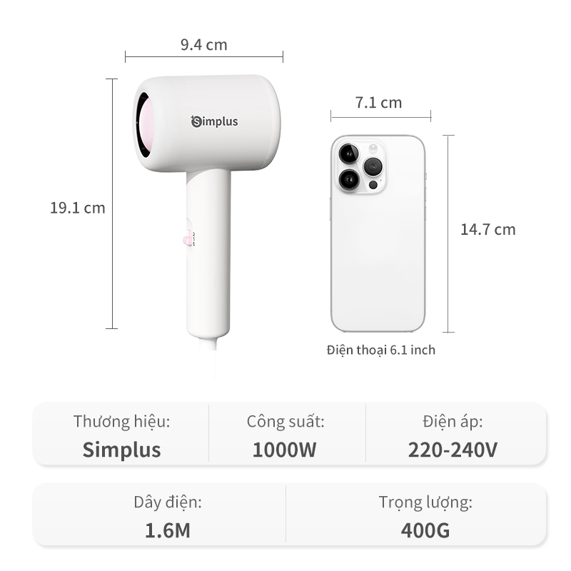 Máy sấy tóc Simplus Công suất 1000W CFJH004