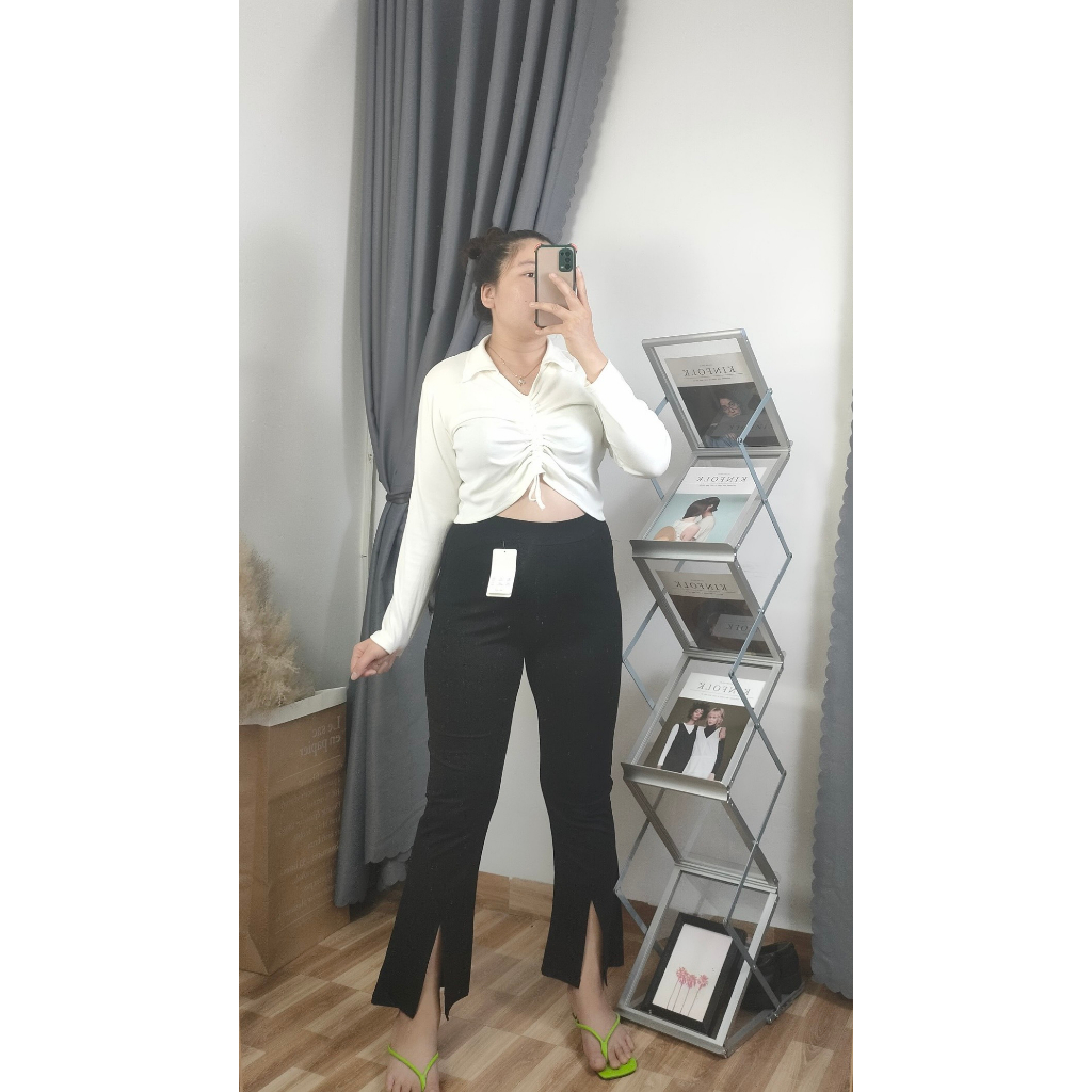 Quần ống loe Bigsize CÔ NHỎ nữ xẻ tà có túi trước, Quần dài big size QOLX
