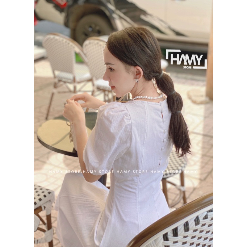 Đầm Tay Ngắn Nút Sau