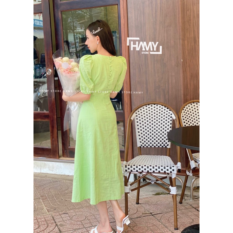 Đầm Tay Ngắn Nút Sau