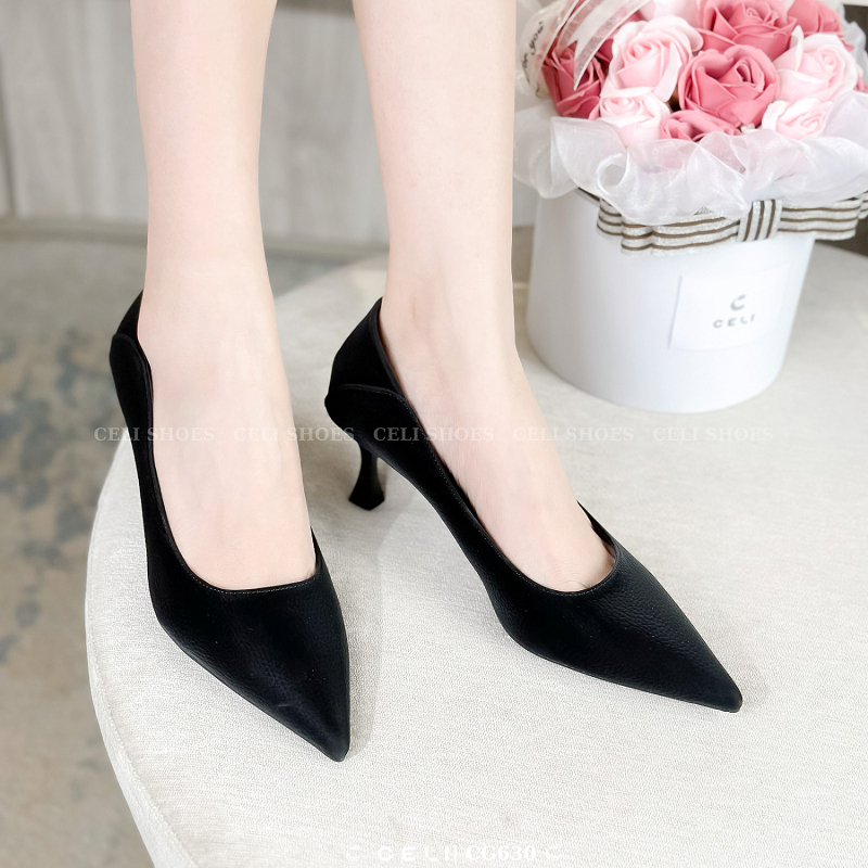 Giày cao gót nữ Celi Shoes 5p gót nhọn da sần CG630