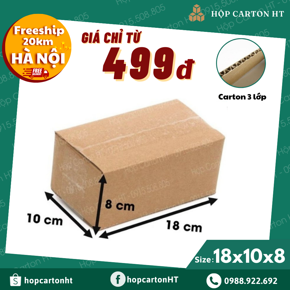 18x10x8 Combo 100 hộp carton, thùng giấy cod gói hàng, hộp bìa carton đóng hàng giá rẻ