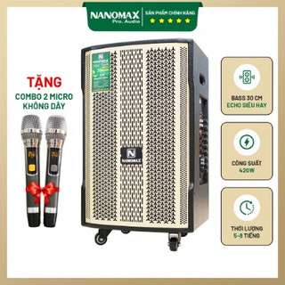 Loa kéo karaoke công suất lớn nanomax sk-12x2 3 tấc 420w tặng kèm 2 mic chống hú tốt