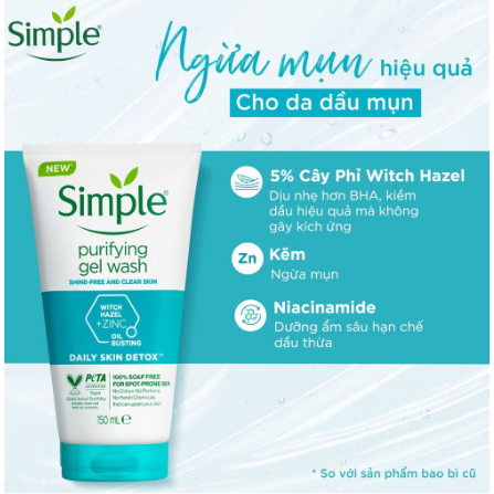 Sữa rửa mặt Simple giúp cấp ẩm, da trông khỏe và mịn màng - cho da khô nhạy cảm 150ml