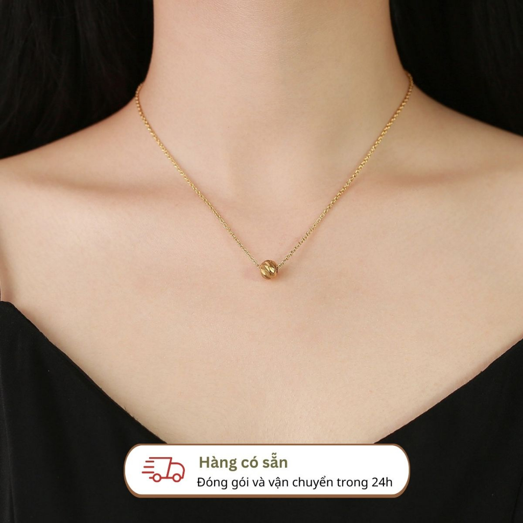 Dây chuyền vòng cổ titan basic  mặt bi tròn xinh xắn, mạ vàng 18k không gì Her Accessories CT4