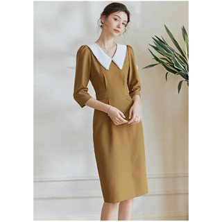 Váy dự tiệc sơ mi công sở tay lửng màu trơn