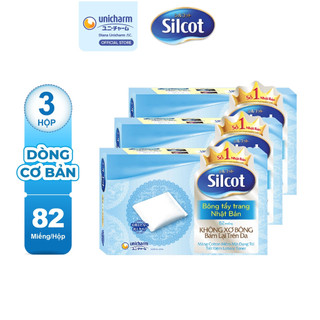 Combo 3 hộp Bông tẩy trang (bông trang điểm) Silcot 82 miếng/hộp