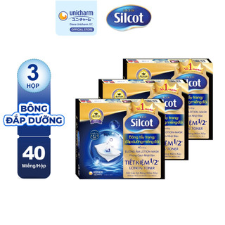 Combo 3 hộp Bông tẩy trang Silcot đắp dưỡng miếng đôi 40 miếng/hộp