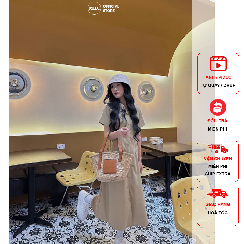 Váy sơ mi cúc gỗ maxi (3252) (ảnh tự chụp)