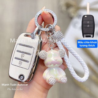 < chìa gập 2 nút > ốp chìa khoá Kia Morning - Kia Soluto , K3, Rondo, Rio, Seltos, Sorento Viền Bạc Cao Cấp