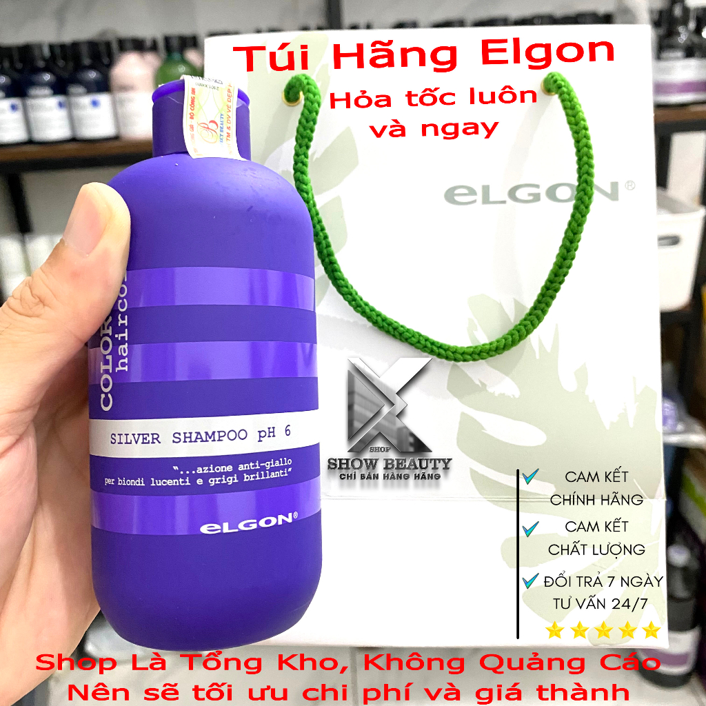 Dầu Gội Tím Elgon Giữ Màu Tóc Cho Nền Tóc Tẩy Sáng, Gội Xanh Khử Cam Đỏ Elgon Giữ Màu Rêu