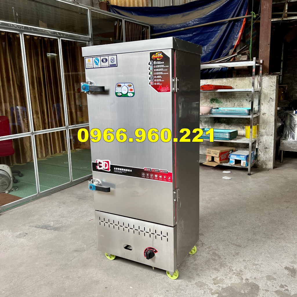 TỦ Hấp Cơm Công Nghiệp 10 Khay INox 304 Khay 40*60 Điện Hoặc Gas, Năng Suất 30-50 kg/mẻ, Hấp Cơm,Xúc Xích, Lạp Sườn....