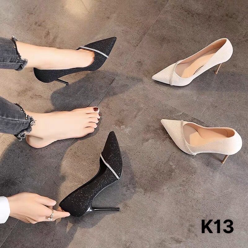 Giày cao gót mũi nhọn kim sa 3 màu, giày gót nhọn 9cm mã OK13
