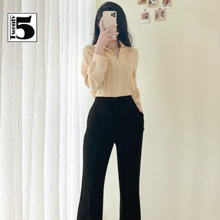 Áo sơ mi nữ Twentyfive công sở cổ đức dài tay xếp ly ngực vải cotton thấm hút SA27