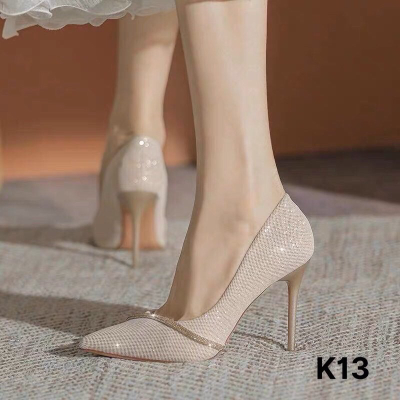 Giày cao gót mũi nhọn kim sa 3 màu, giày gót nhọn 9cm mã OK13