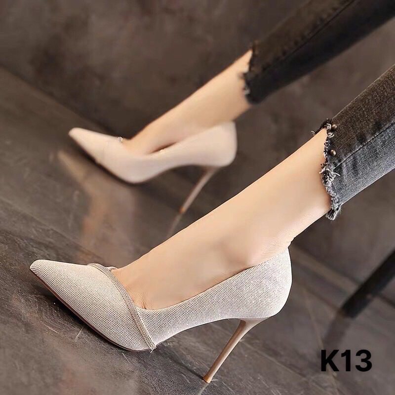Giày cao gót mũi nhọn kim sa 3 màu, giày gót nhọn 9cm mã OK13