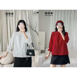 Sơ mi công sở nữ cổ trụ tay nhún meow boutique