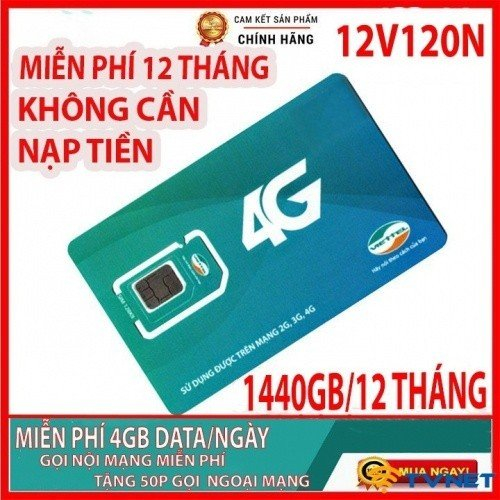 Sim MAX BĂNG THÔNG 4G Viettel 12V120N 12V90B 12MXH100 6MXH100 12SD125 Trọn Gói 1 Năm Dùng Mạng Miễn Phí