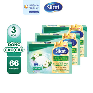 Combo 3 hộp Bông tẩy trang (bông trang điểm) cao cấp Silcot Premium 66 miếng/hộp