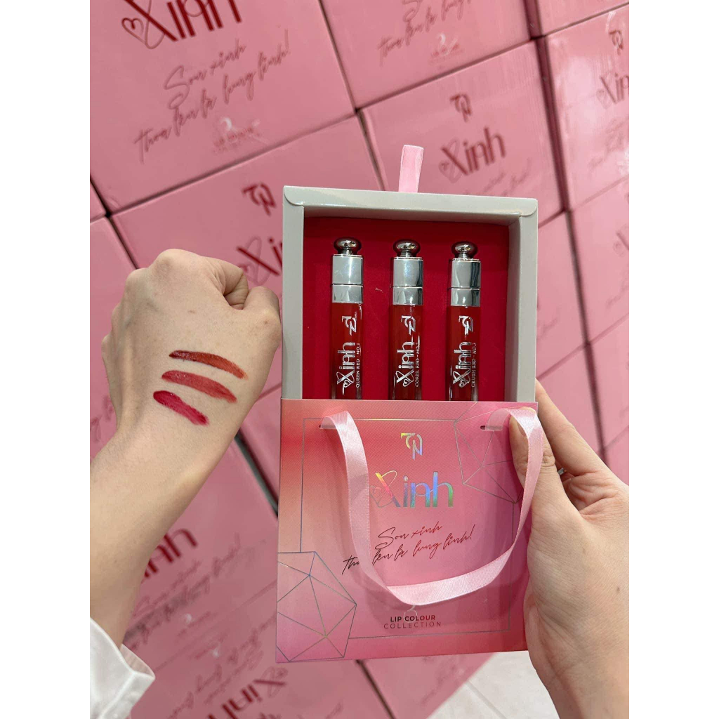Set Son Xinh X3 Nguyễn Huỳnh Như 3 Màu Hot Trend Đỏ Tươi + Cam Đất + Đỏ Cam