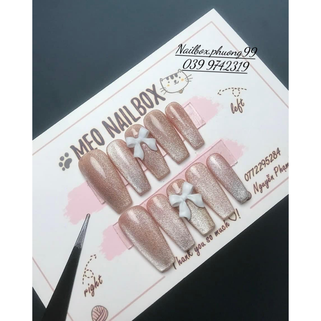 Nailbox- bộ 10 móng giả thiết kế màu nước thạch mắt mèo nhẹ nhàng điệu đà tặng kèm dũa và keo đủ size (xs,s,m,l)