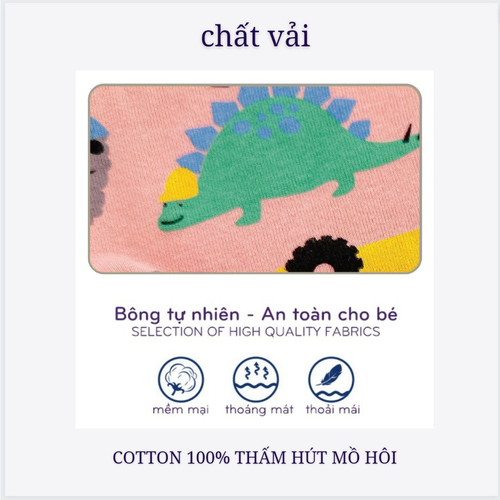 Bộ Dài Tay Bé Trai KIMCHIBABY Vải Cotton Borip Dư Xịn Hoạ Tiết Khủng Long, Đồ Bộ Cho Bé Mặc Thu Đông KCTD303