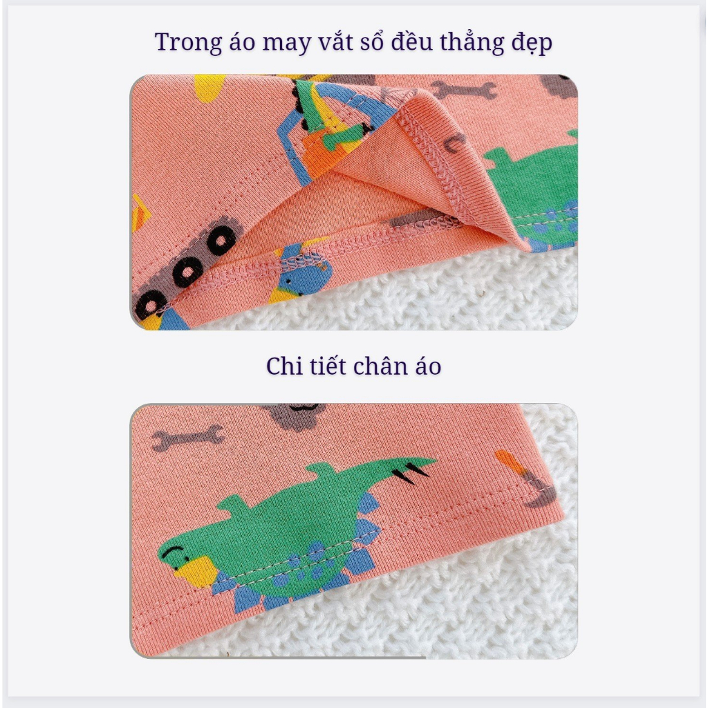 Bộ Dài Tay Bé Trai KIMCHIBABY Vải Cotton Borip Dư Xịn Hoạ Tiết Khủng Long, Đồ Bộ Cho Bé Mặc Thu Đông KCTD303