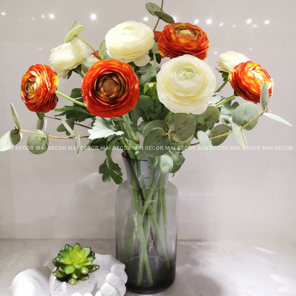 Hoa trà mao lương 4 bông, hoa giả để bàn, quán cafe, cành hoa mao lương lụa đẹp - Mai Decor