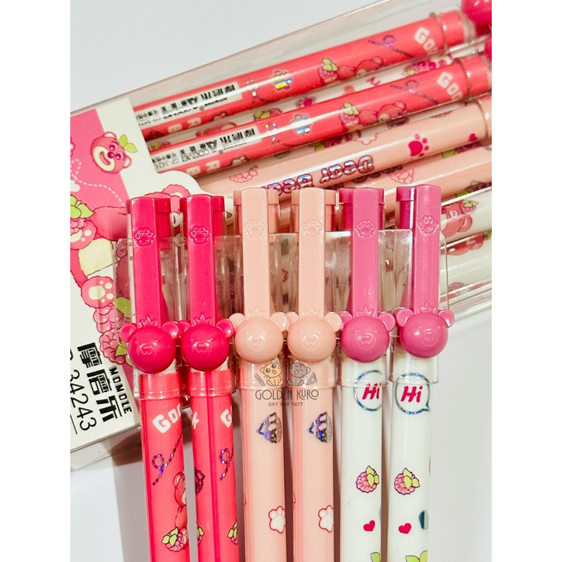 HỘP 12 CÂY VIẾT GEL XOÁ NẮP GẤU DÂU LOTSO - MỰC XANH/TÍM